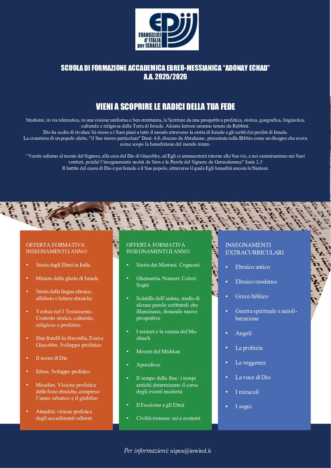 SCUOLA DIFORMAZIONE ACCADEMICA EBREO-MESSIANICA  “ADONAY ECHAD” A.A. 2025/2026